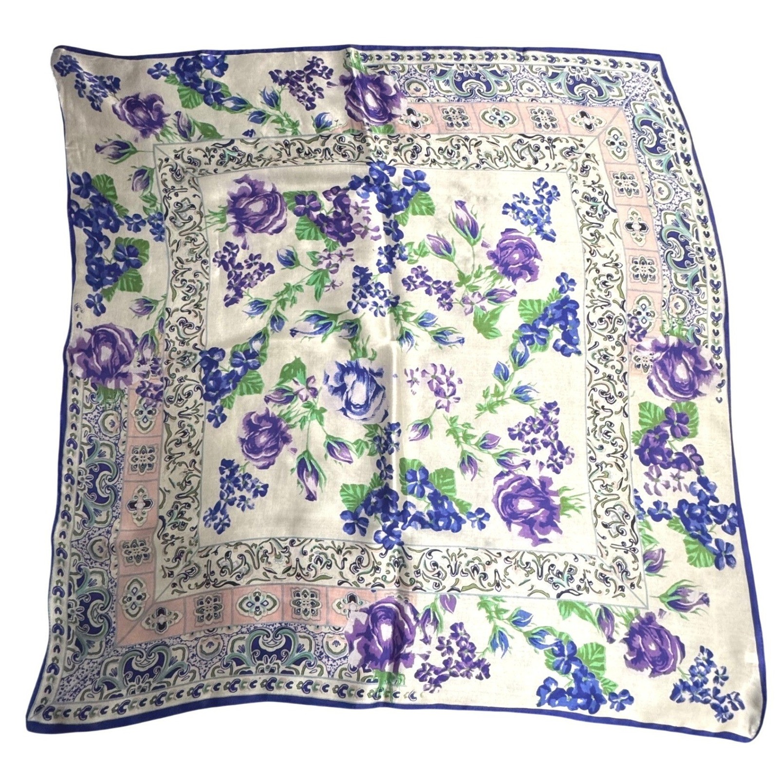 Spring Floral Silk Scarf 34 Square PurplePink